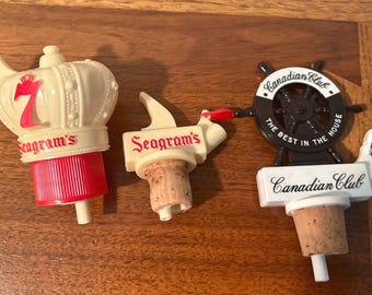 Seagrams 7 Crown , Canadian Club and Seagrams Bottle Pourers Lot of Three