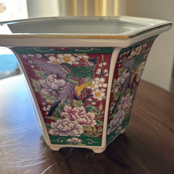 Vintage Oriental Hexagonal Planter Flower Pot made in Japan