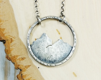 Mountain Necklace, Hiker gift, Mountain Jewelry, Hiking Necklace,  Mountain Lover, Artisan Jewelry, Boho Jewelry, Sterling Silver, unique