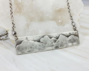 Mountain Necklace, Valentines Day gift, Mountain Jewelry, Star Necklace, Stars Jewelry, Artisan Jewelry, Boho Jewelry, Silver Mountains