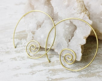 Minimalist Earrings, Simple Earrings, Spiral Earrings, Brass Earrings, Spiral Hoop Earrings, Modern Jewelry, Everyday Jewelry