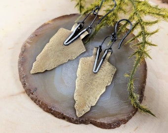 Boho jewelry, Arrowhead earrings, tribal earrings, hippie earrings, gypsy earrings, nature jewelry, artisan earrings, unique gift, geometric