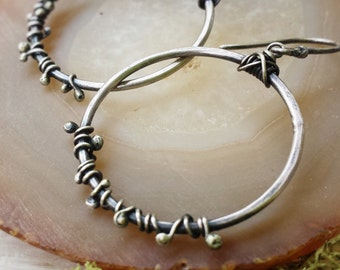 Sterling Silver Hoops, Valentines Day Earrings, Gift for her, Artisan Earrings, Wire Wrapped Hoops, Hammered Hoops, Sterling Silver Earrings