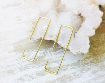 Minimalist Earrings, Simple Earrings, Geometric Earrings, Brass Earrings, Rectangle Earrings, Modern Jewelry, Everyday Jewelry