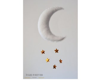 Moon Mobile | Gold Star Decor | Moon Wall Hanging | Addition to: Cloud Baby Mobile | Monochrome Nursery | Baby Shower Gift