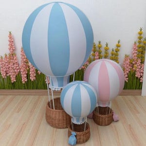 HUGE Hot Air Balloon  1 METER with wicker basket - decor for travel theme nursery, baby shower, baptism, birthday, weeding