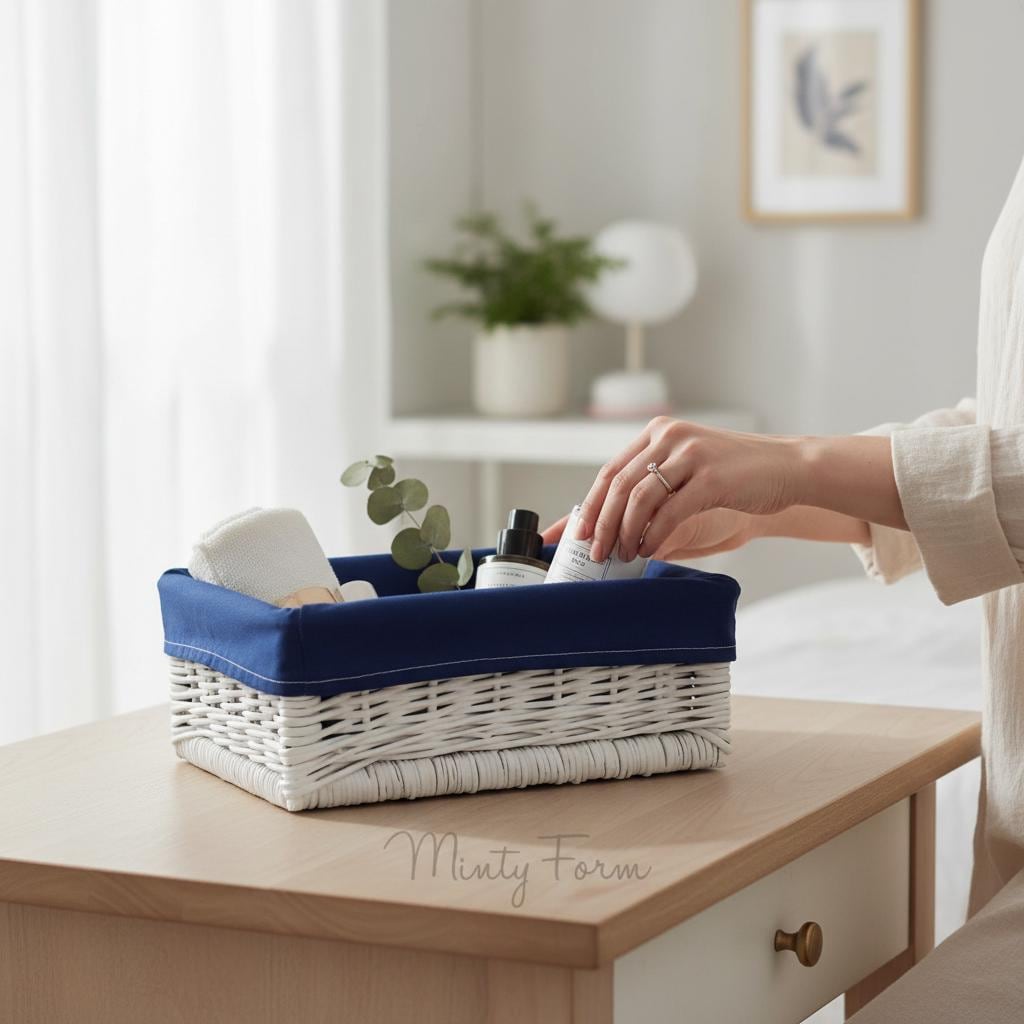 Navy Wicker Basket | Lined Basket | Storage Basket  display picture 1