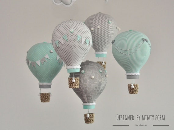 Mint grau weiß Heißluftballon Mobile Travel Thema ...