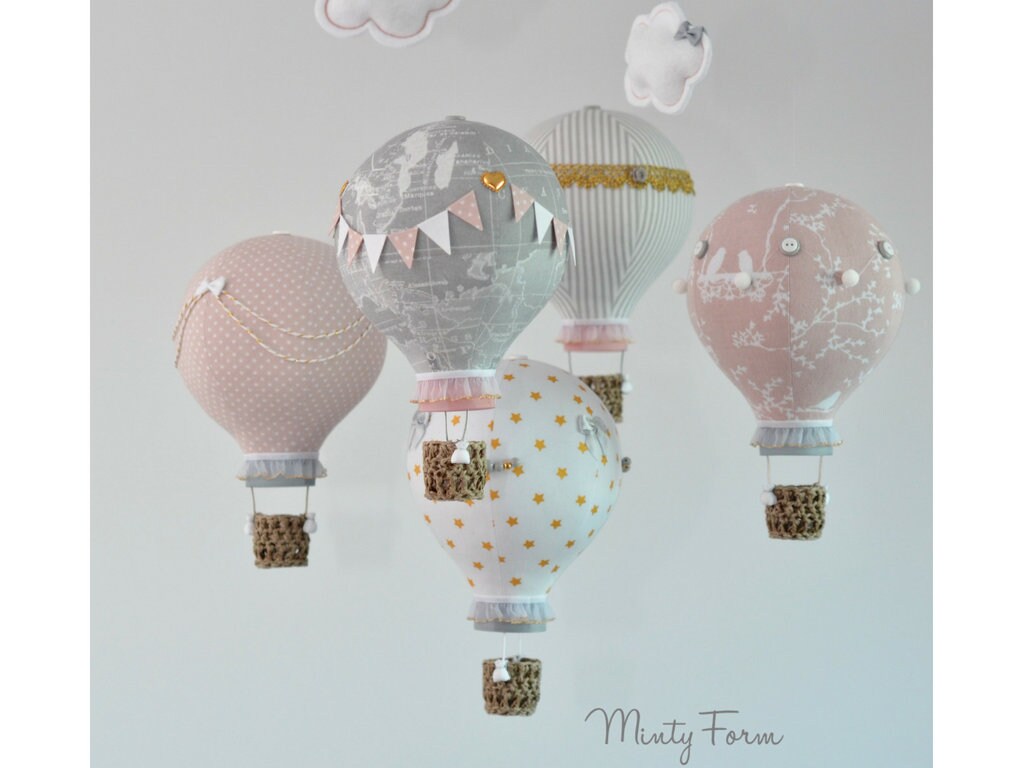 Hot Air Balloon Mobile | Nursery World Map | Travel Theme Nursery | Custom Mobile | Cloud Baby Mobile | Welcome Baby Gift