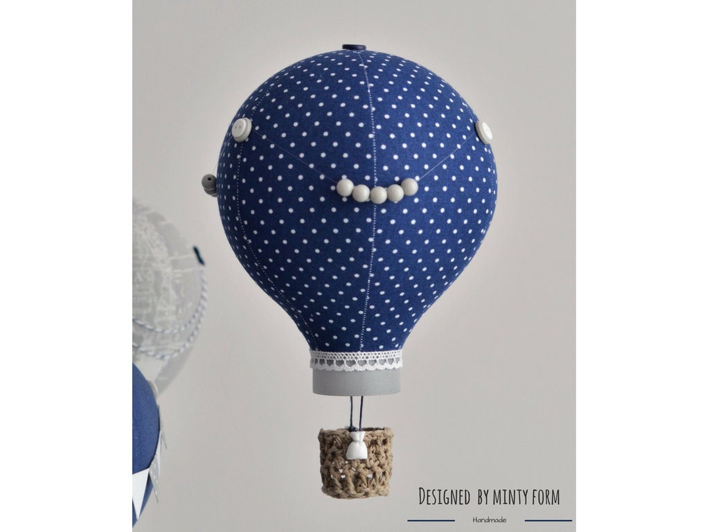Gray Navy White Hot Air Balloon Mobile Travel Theme Nursery Etsy