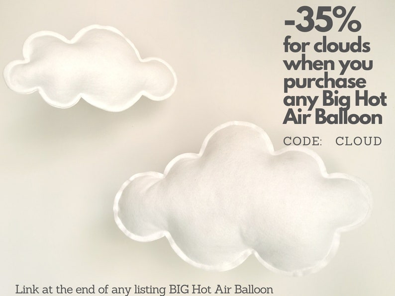 Fluffy white, felt clouds that are the perfect addition to large balloons. When buying any balloon - cloud -35% with the code: CLOUD