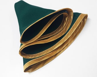 Mouchoir de poche pour homme en mousseline de soie vert foncé avec bordure dorée
