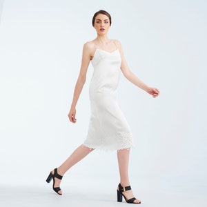 Ivory satin silk bridal slip dress , sexy pure silk lingerie with lace border