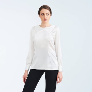 Natürliche weiße reine Seide minimalistische Damenbluse