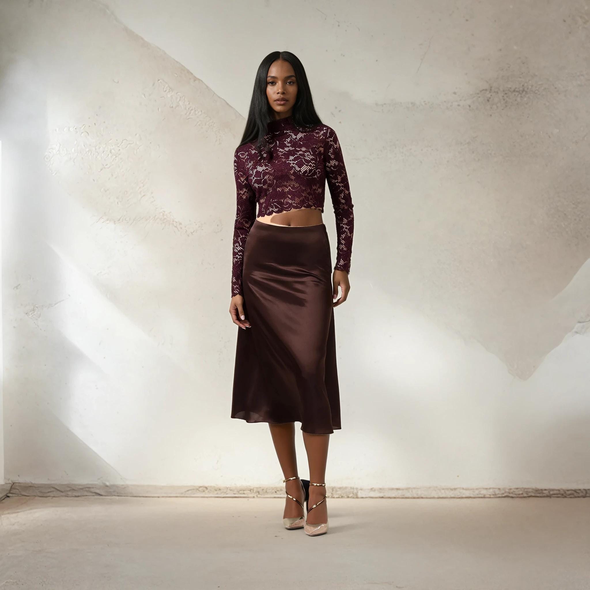 High Waist Satin Volume Skirt
