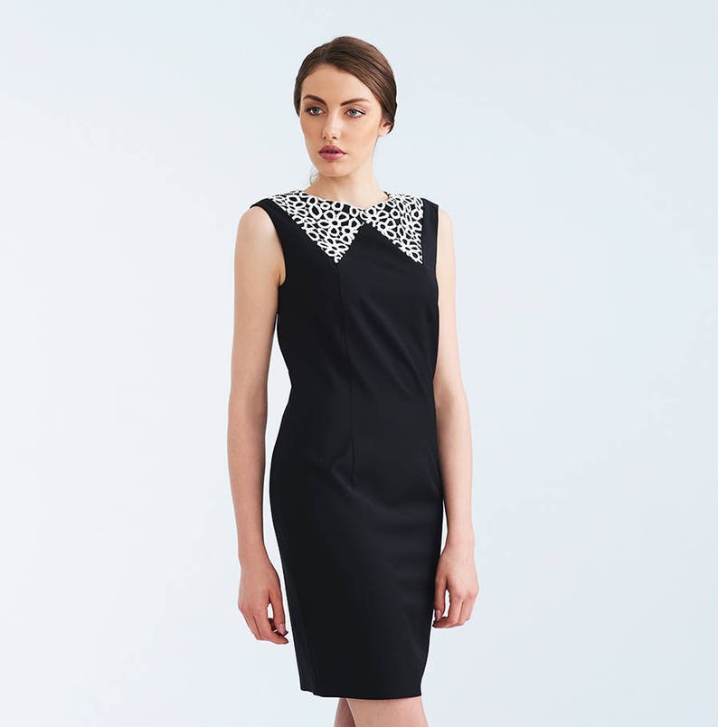 Cocktail Party Dress Tight Dress With Collar In Elegant Womans Clothing Black Knee Length Dress For Her Office Outfit for Spring
