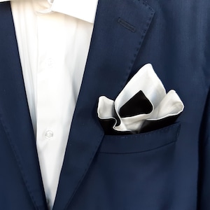 Two side black and white color natural silk men&#39;s pocket square, Wedding accessory