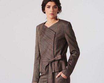 Spring double breasted brown suit women's jacket, Formal wear for her