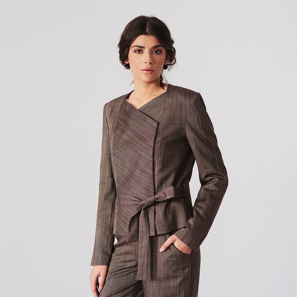 Spring double breasted brown suit women's jacket, Formal wear for her