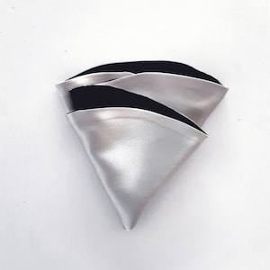 Black and silver satin silk men&#39;s pocket square, Double pure silk hanky