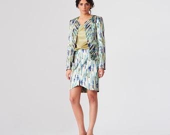 Shiny jacquard women's suit, Spring bright colors skirt set