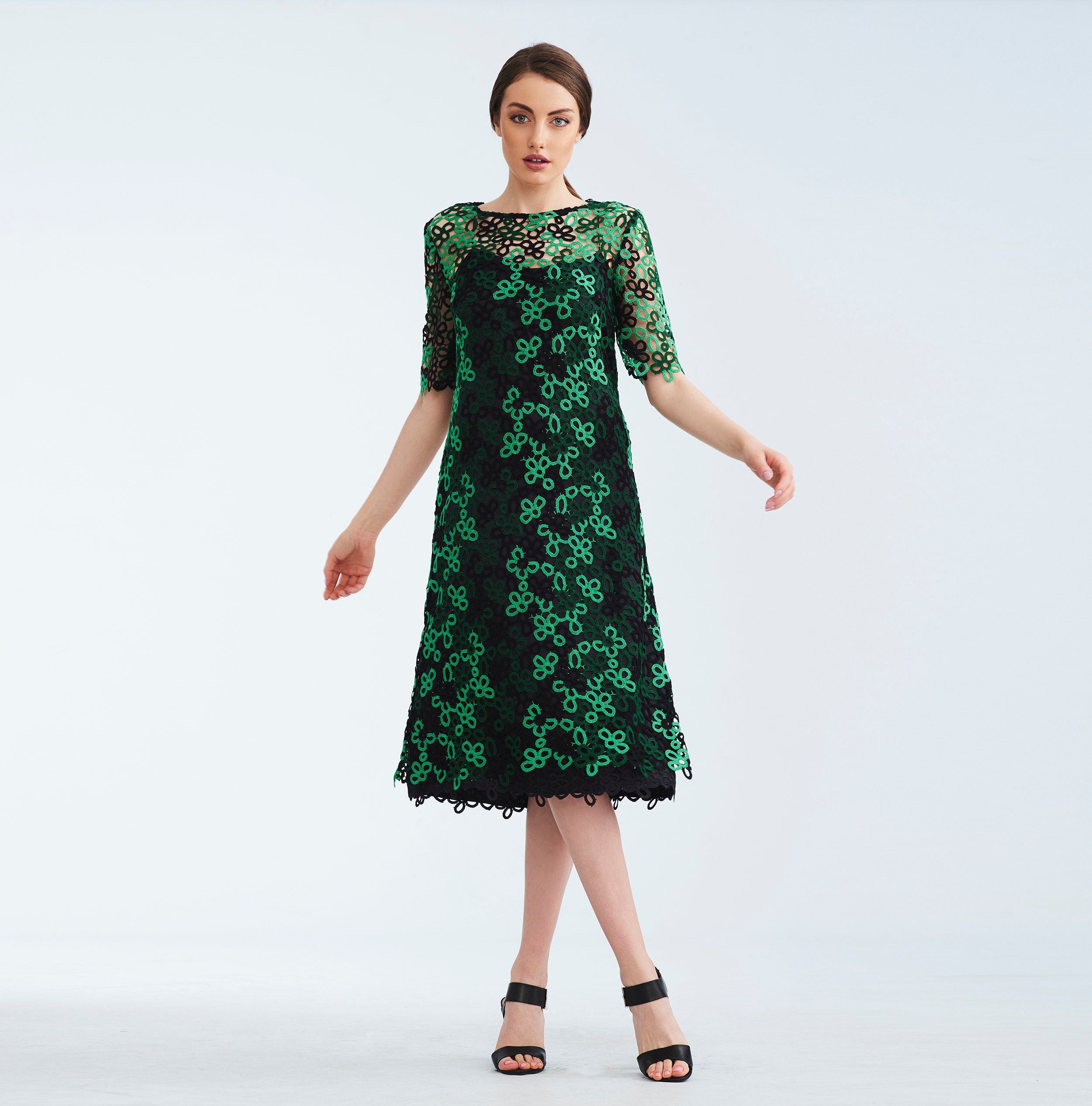Green Lace Christmas Dress, Silk Lined Mother of the Bride Dress Green Lace Christmas Dress, Silk Lined Mother of the Bride Dress
