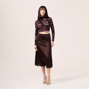 Natural silk midi skirt in rich chocolate