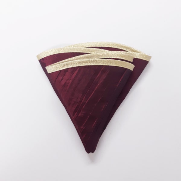 Round bordo taffeta men's pocket square with gold border