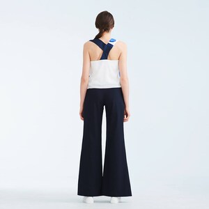 Navy blue cold wool long flared women's trousers image 4