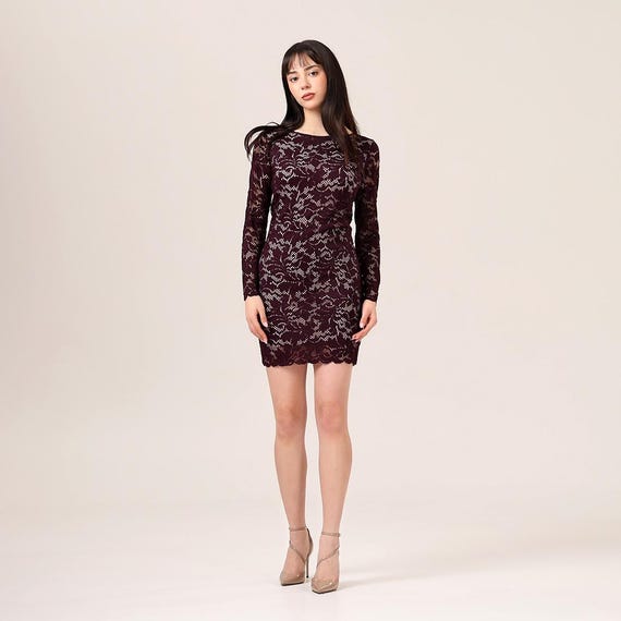 maroon lace bodycon dress Burgundy Dress, Elegant Stretchy Party Slight modifications might be