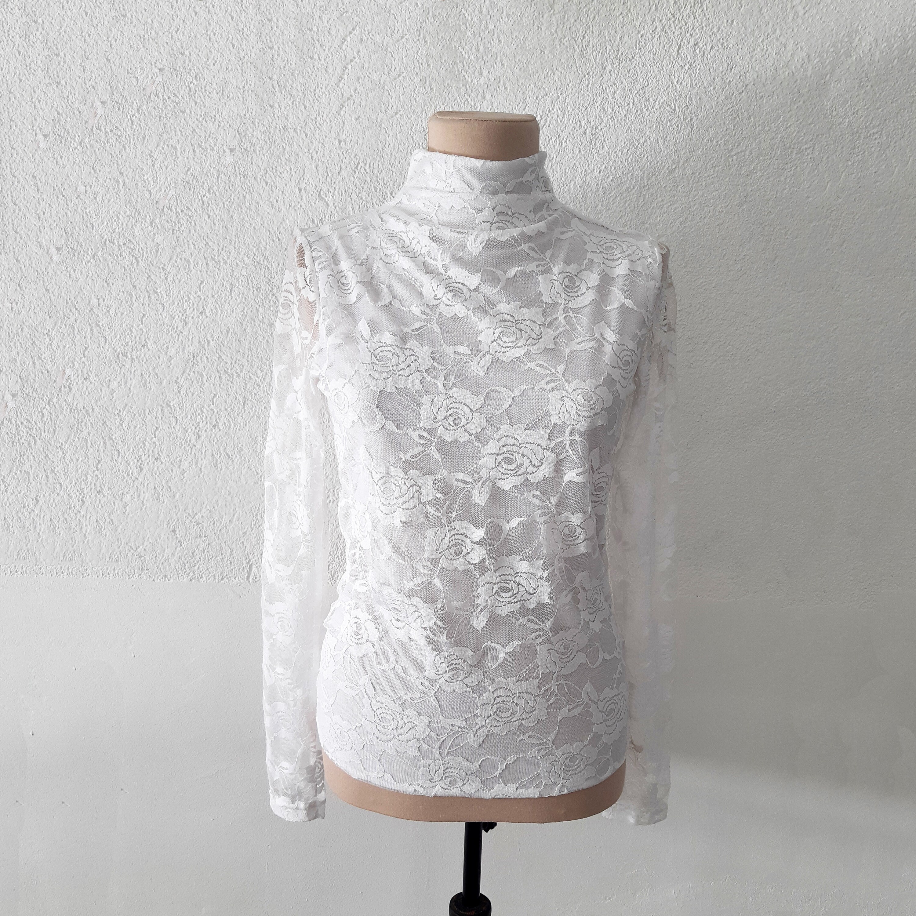 Natural white transparent sexy bridal lace turtleneck top | Etsy