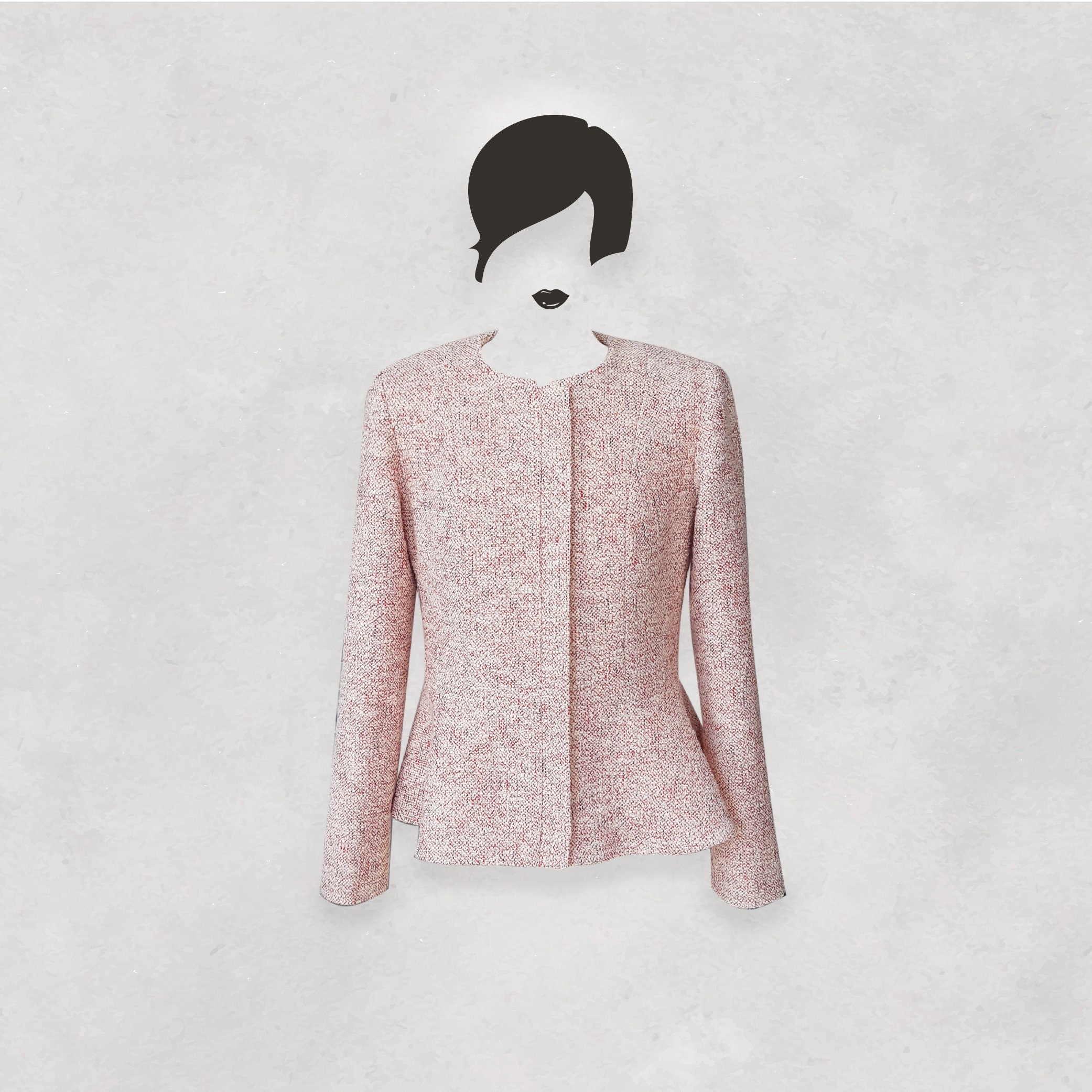 LilaStyleHouse Pink/White Cotton Boucle Peplum Women's Blazer