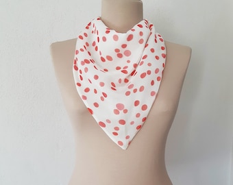 Natural white red polka dots silk cotton scarf