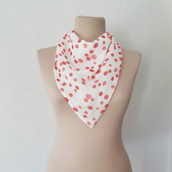Natural White Red Polka Dots Silk Cotton Scarf - Etsy display picture 2