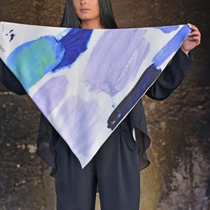 Lightweight soft handmade designed print silk women's scarf image 1