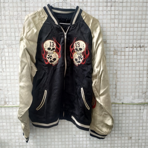 Black SKULL flame fire vintage 80s Sukajan Jacket