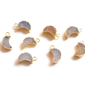 Wholesale Nature Mini crystal moon shape crystal Druzy Pendant with Gold Electroplated Edges-- Earring Necklace Pendant