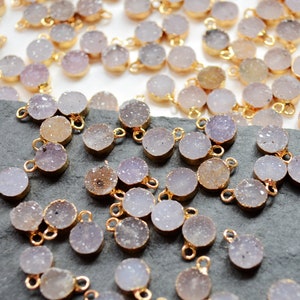 Wholesale 7 mm mini Nature crystal quartz Druzy pendant with Gold Electroplated Edges-- Earring Necklace Pendant