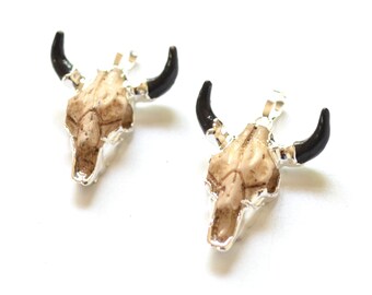 Pendentif en résine en forme de crâne de longhorn, bijou plaqué argent