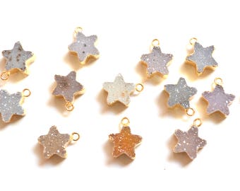 Mini crystal star shape Druzy pendant, Star shape nature crystal Druzy Pendant with Gold Electroplated Edges-- Earring Necklace Pendant