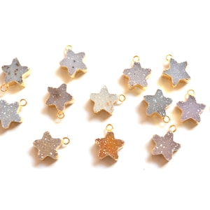 Mini crystal star shape Druzy pendant, Star shape nature crystal Druzy Pendant with Gold Electroplated Edges-- Earring Necklace Pendant