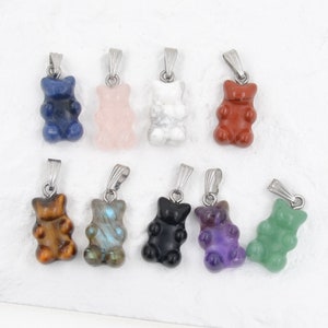 Nature crystal stone bear shape pendant-- animal shape stone charms beads