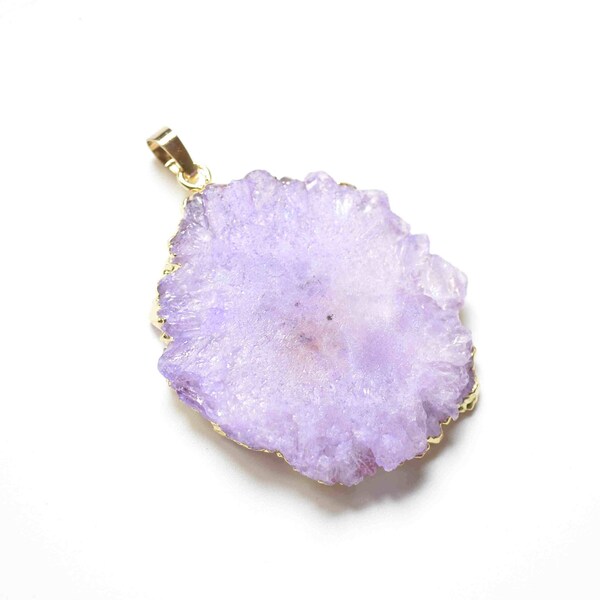 A185 Nature Stalactite Solar druzy Slice pendant, Druzy Geode pendant , Solar Agate Pendant with Gold Electroplated Edges -agate pendant