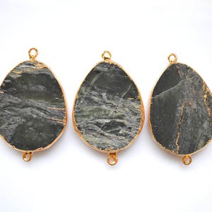 ダークグリーンアゲートコネクターペンダント、金メッキジオードスライス