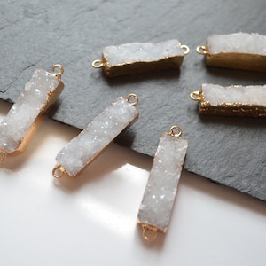Nature white drusy Druzy rectangle connector pendant with Gold Electroplated Edges-- rectangle Drusy Pendant
