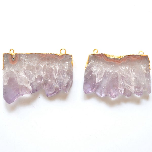 Amethyst Slice Charms Drusy Druzy Connector pendant ,Amethyst Druzy Agate Pendant with Gold Electroplated Edges