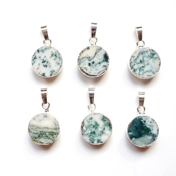 Nature Round 15mm tree agate pendant with Silvery Electroplated Edges--Round Pendant