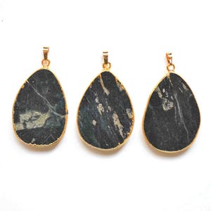 Dark green Agate Pendant ,Nature gold plated agate pendant, Stalactite Pendant, Gemstone Pendant