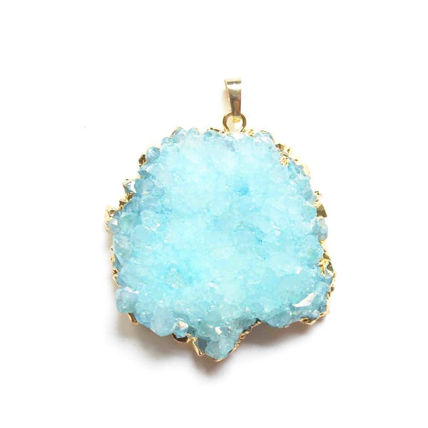 A210 Nature blue Stalactite Solar druzy Slice pendant, Druzy Geode pendant ,Solar Agate Pendant with Gold Electroplated Edges -agate pendant
