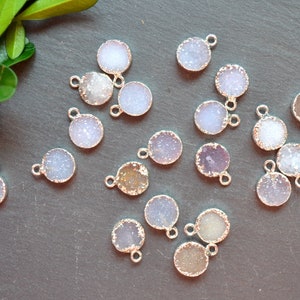 Mini Crystal Quartz Druzy Pendant: Silver Electroplated Edges (10mm)